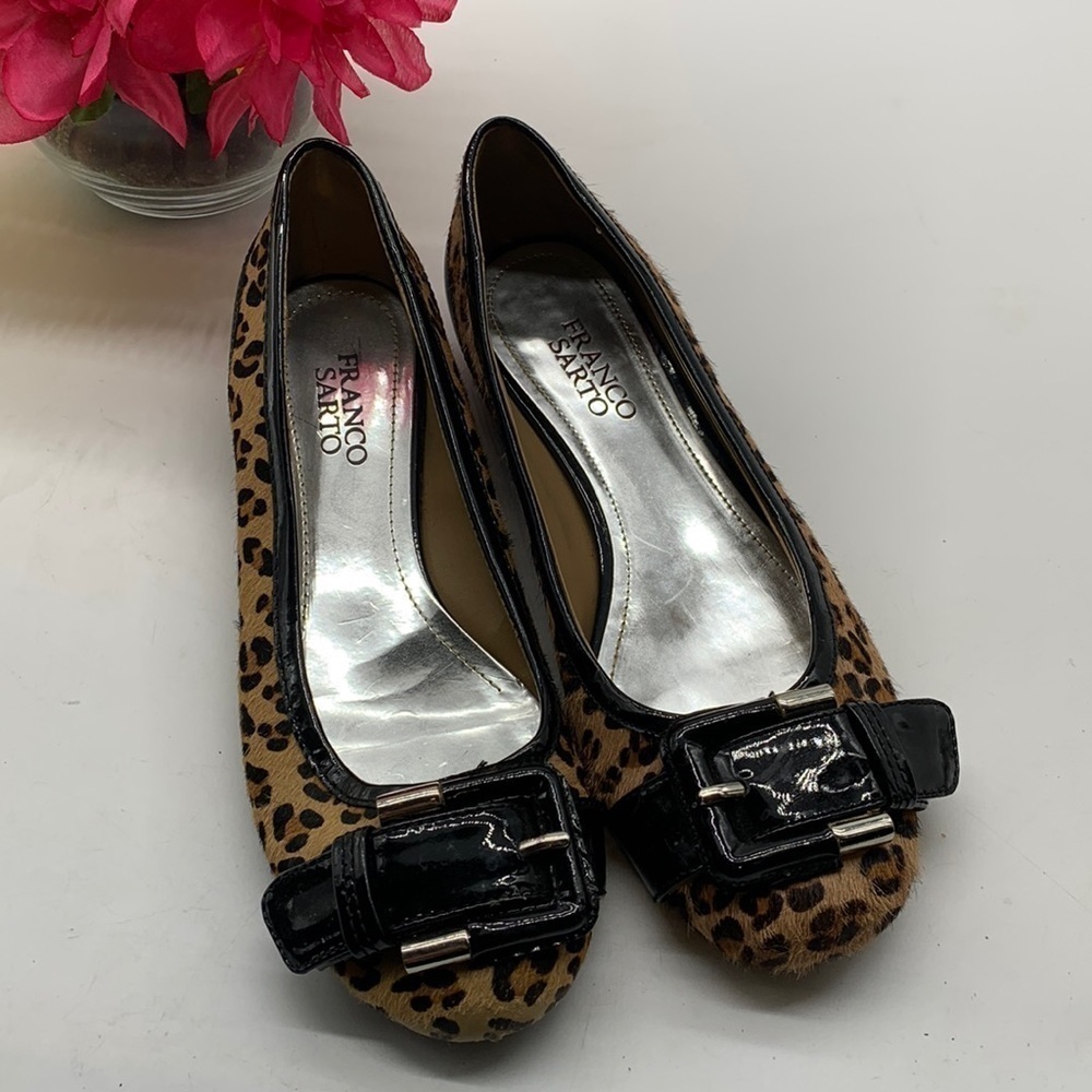 Franco Sarto L-cord Cow Hair Leopard Flats Sz 7.5. BFL0591A